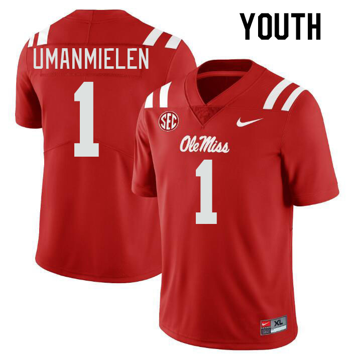 Youth #1 Princely Umanmielen Ole Miss Rebels College Football Jerseys Stitched-Red